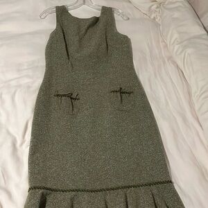 Green David Meister tank dress with ruffle on hem.